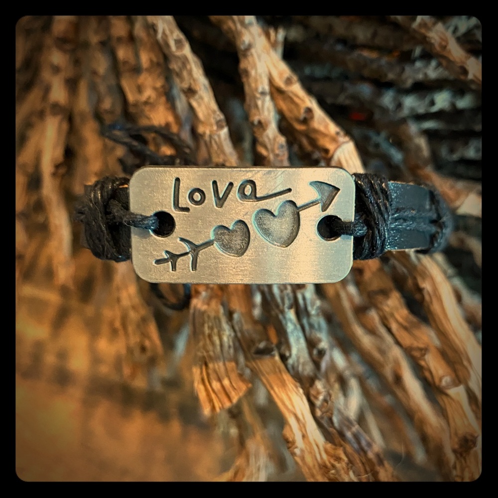 Leather and metal handmade LOVE Bracelet